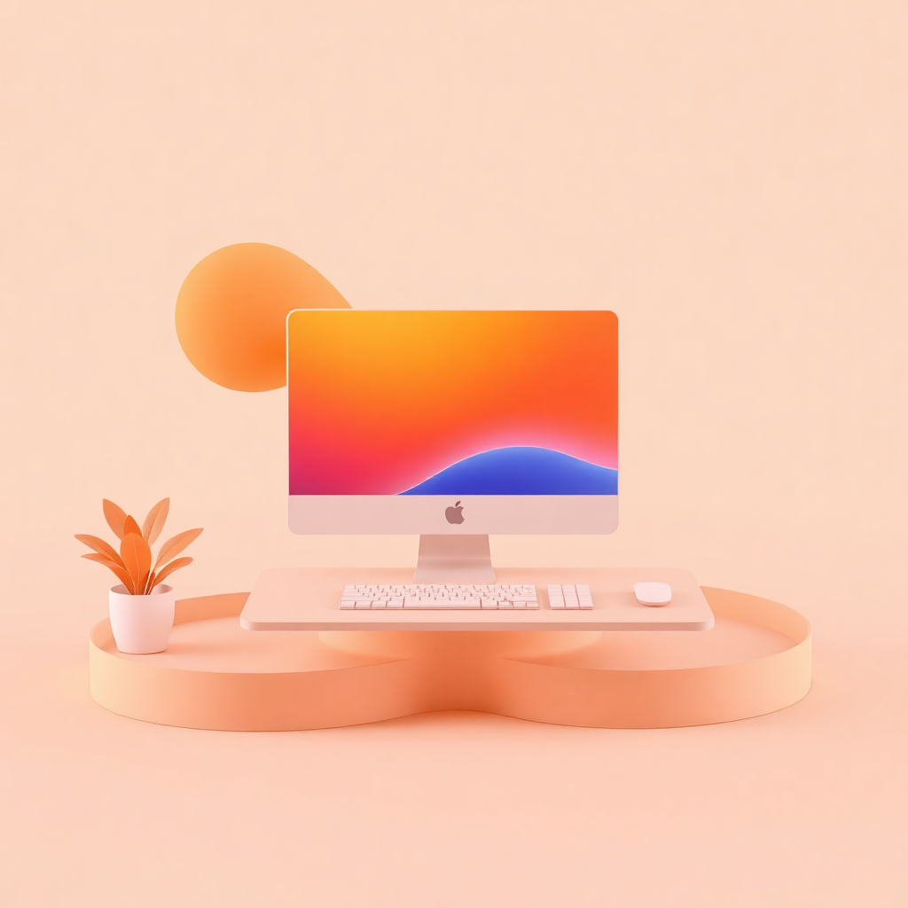 3D minimal abstract illustration of workspace customization and personalization, neumorphic design style with soft orange gradient