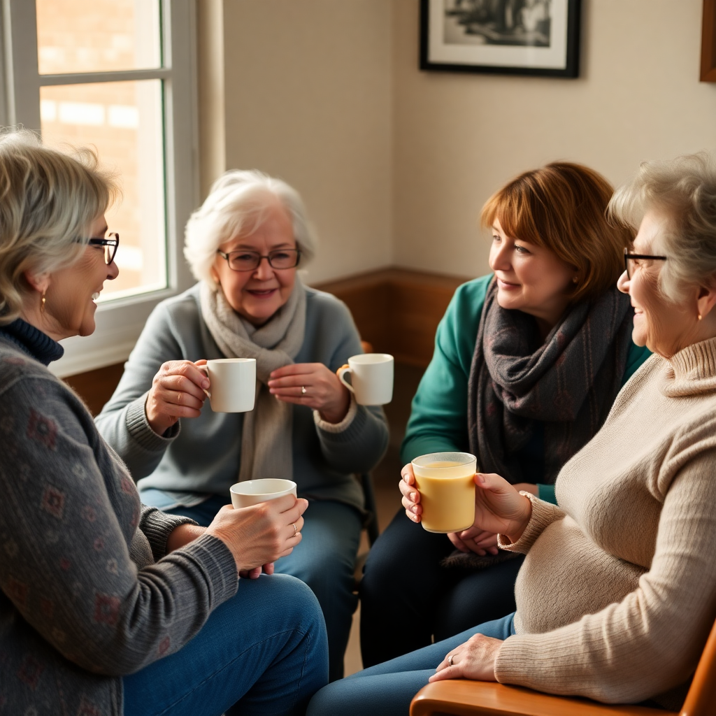 Caregivers having coffee and talking