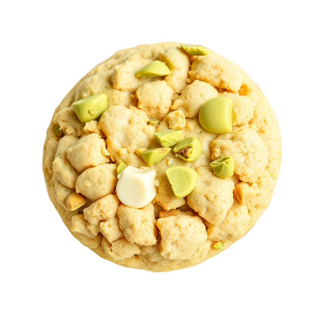 pistachio and white chocolate cookie, chunky texture, isolated on transparent background