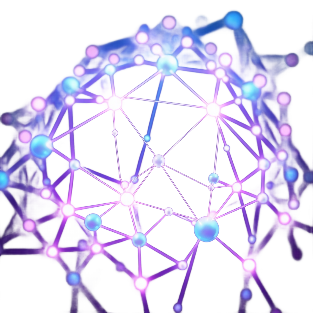 abstract network nodes connected by glowing lines, collective intelligence visualization, blue and purple, modern digital art