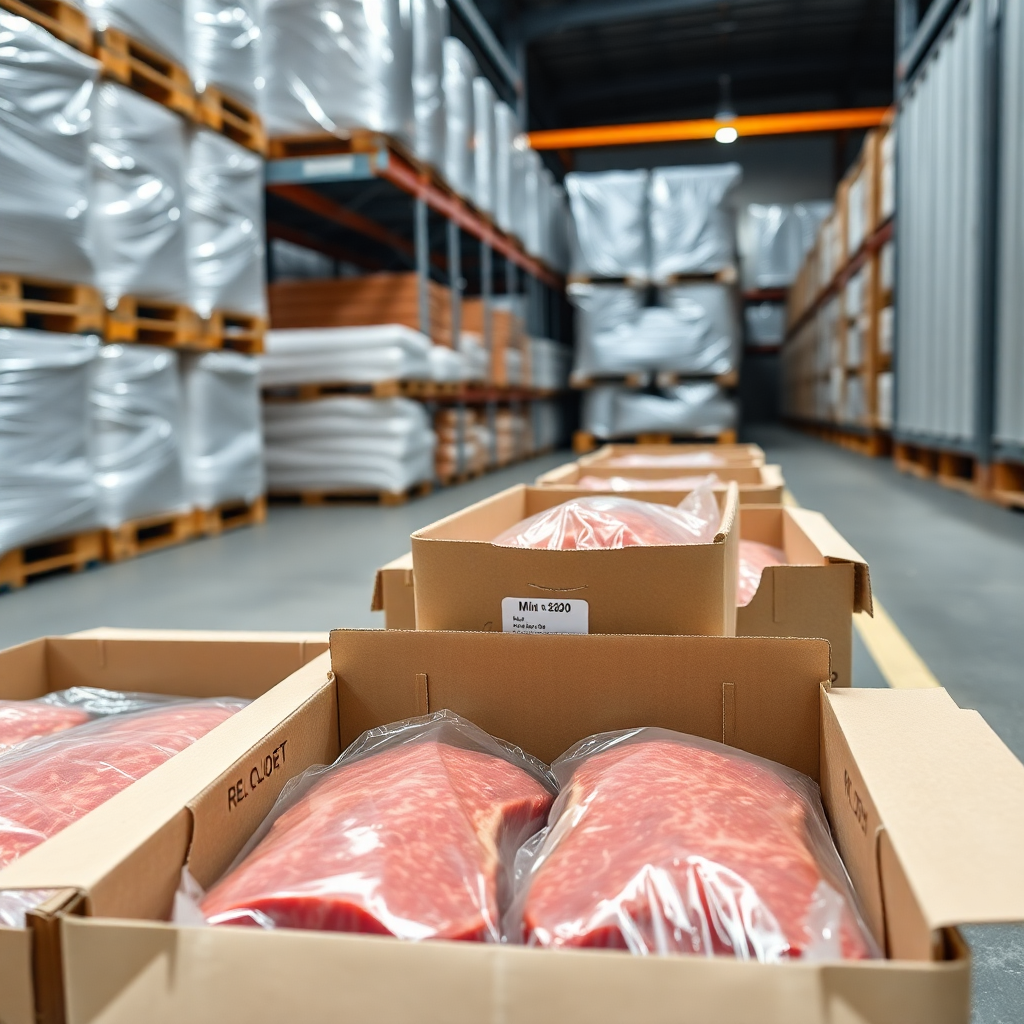 vacuum sealed meat packages in export cartons