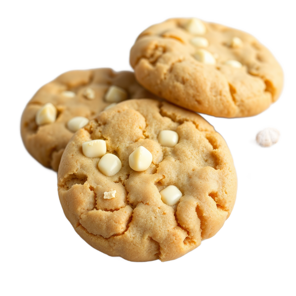 macadamia nut white chocolate cookie, golden brown, professional food styling