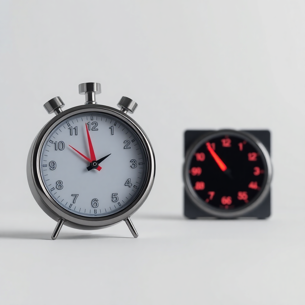 stopwatch and clock showing fast time, speed concept, modern minimalist photography
