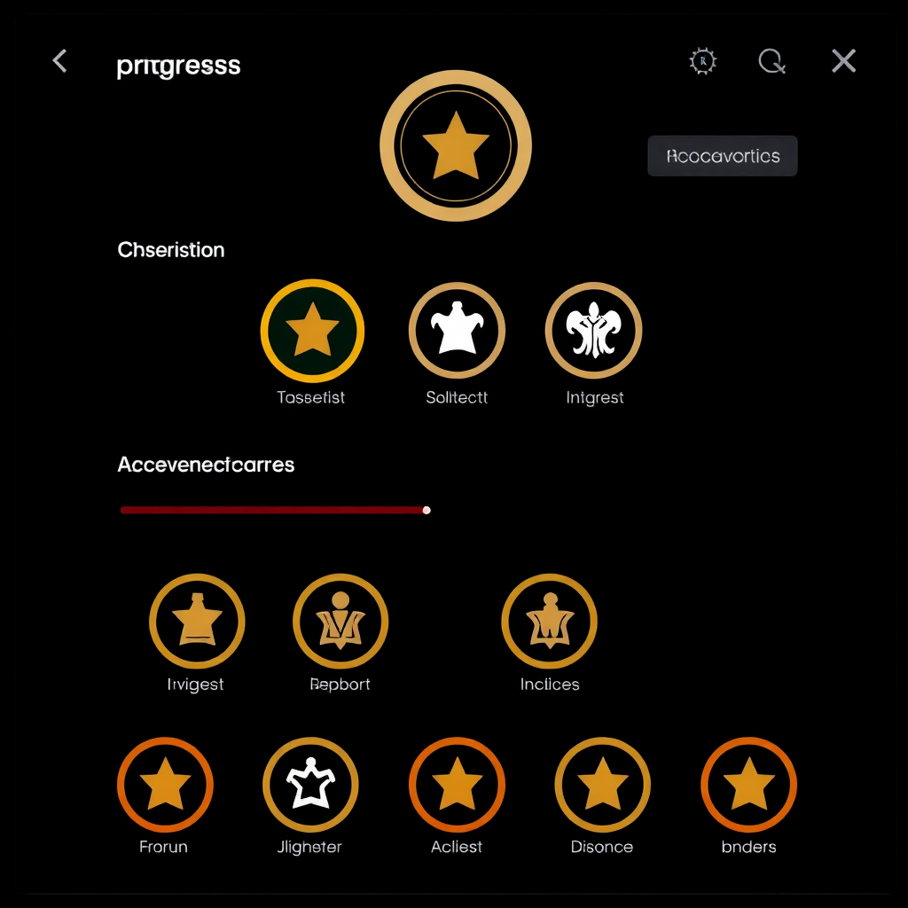 progress tracking interface with unlocked clues and achievement badges, investigation journal style