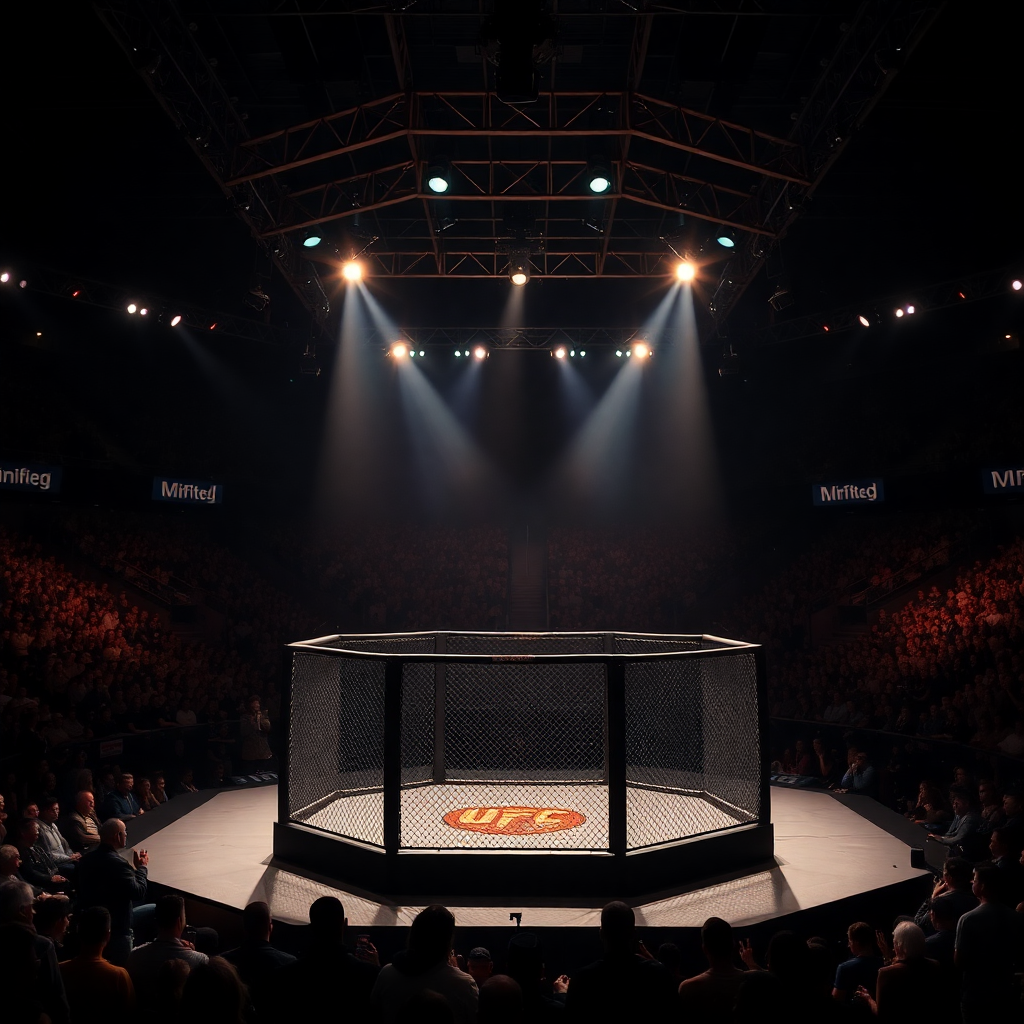 MMA tournament arena with octagon cage