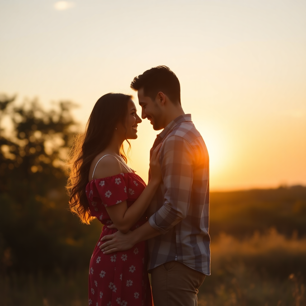 engagement photoshoot couple sunset golden hour romantic outdoor