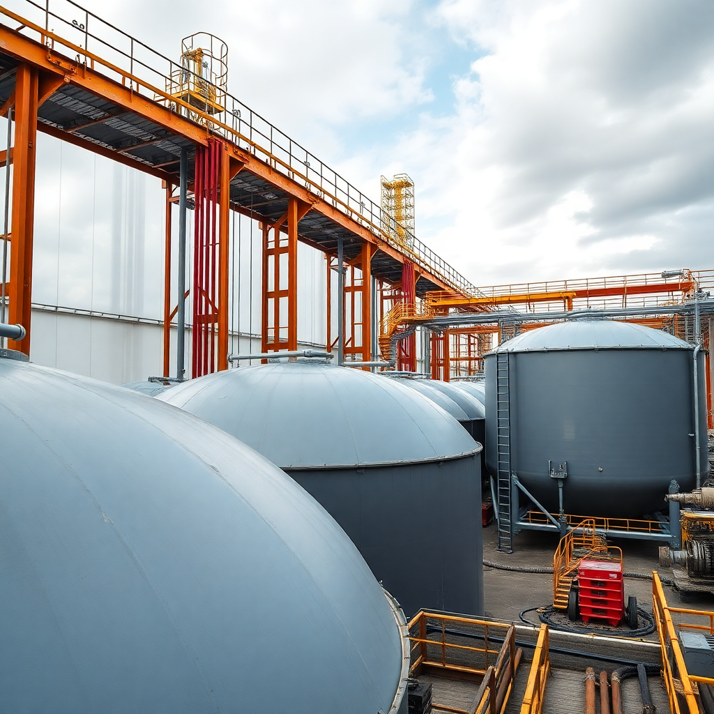 Large scale storage tanks in industrial facility