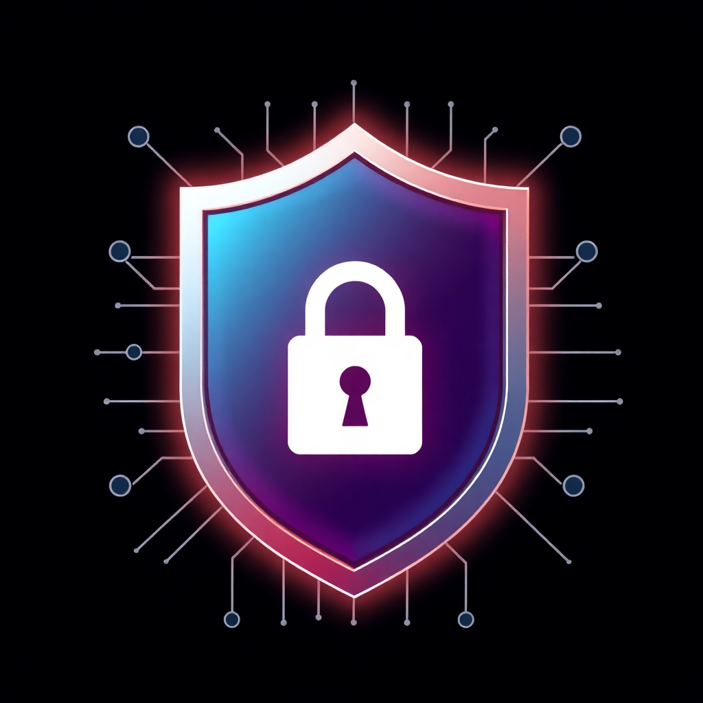 data protection and privacy shield icon with secure lock, digital compliance concept, modern