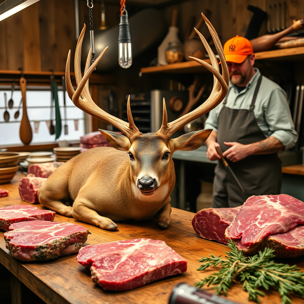 deer processing butcher shop wild game hunting season custom cutting meat processing rustic