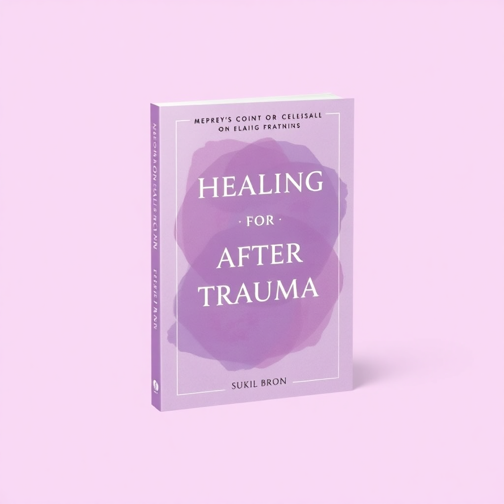book cover design for healing after trauma, soft purple colors, minimalist