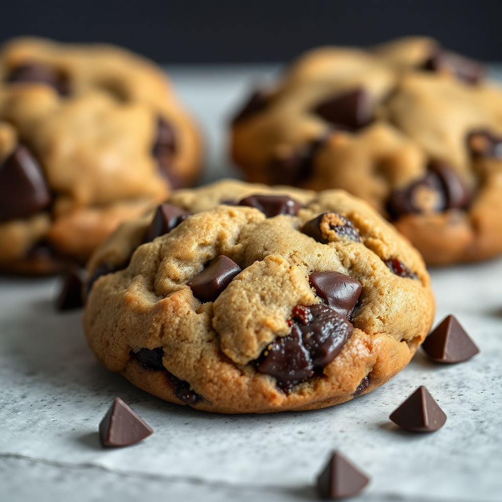 Double dark chocolate chunk cookie macro shot