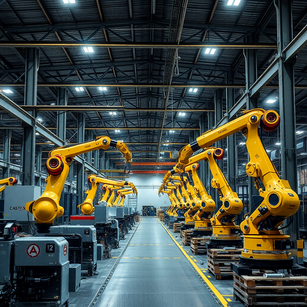 Industrial warehouse with machinery and production line