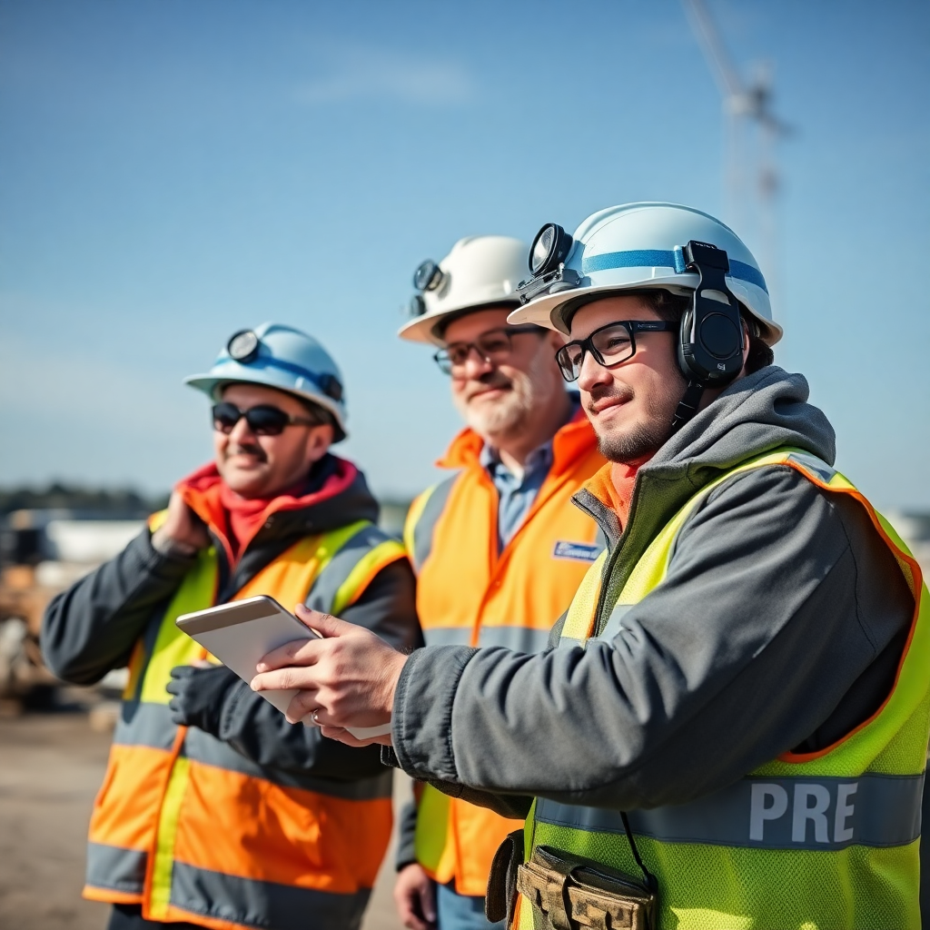 Team of engineers in safety gear