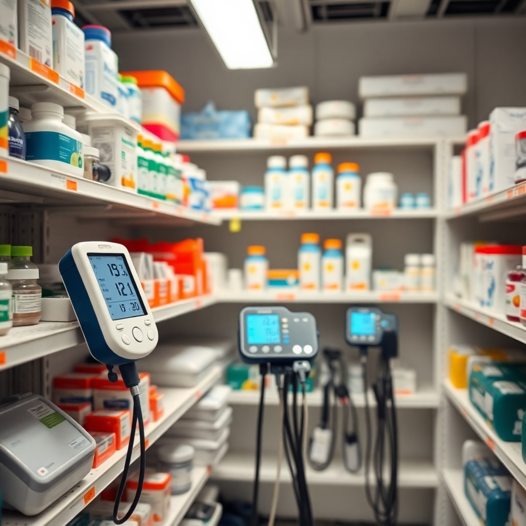 medical devices section in pharmacy, blood pressure monitors