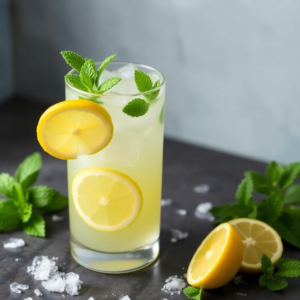 cold craft lemonade with mint leaves