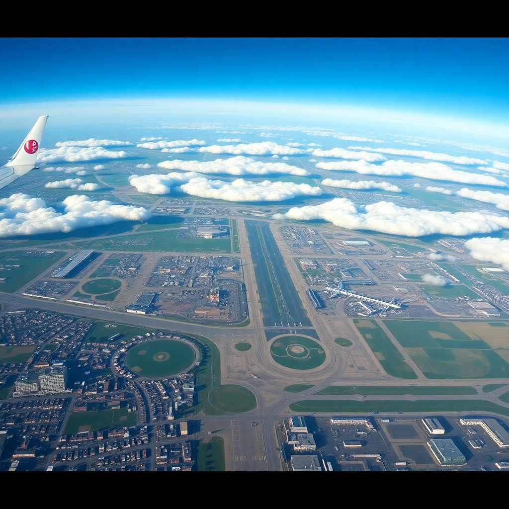 London Heathrow airport detailed scenery aerial view terminals runways UK