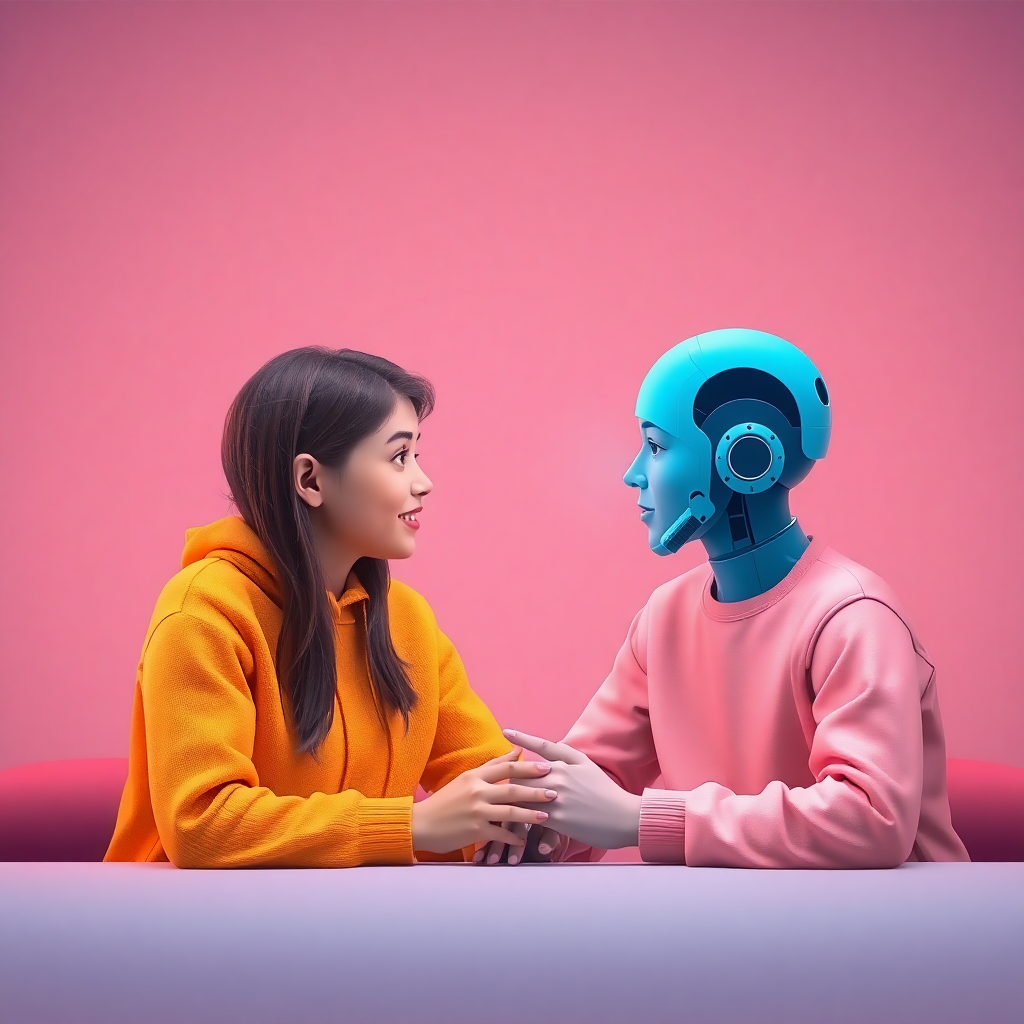 modern chat interface with soft colors showing safe conversation between student and AI, warm and empathetic design