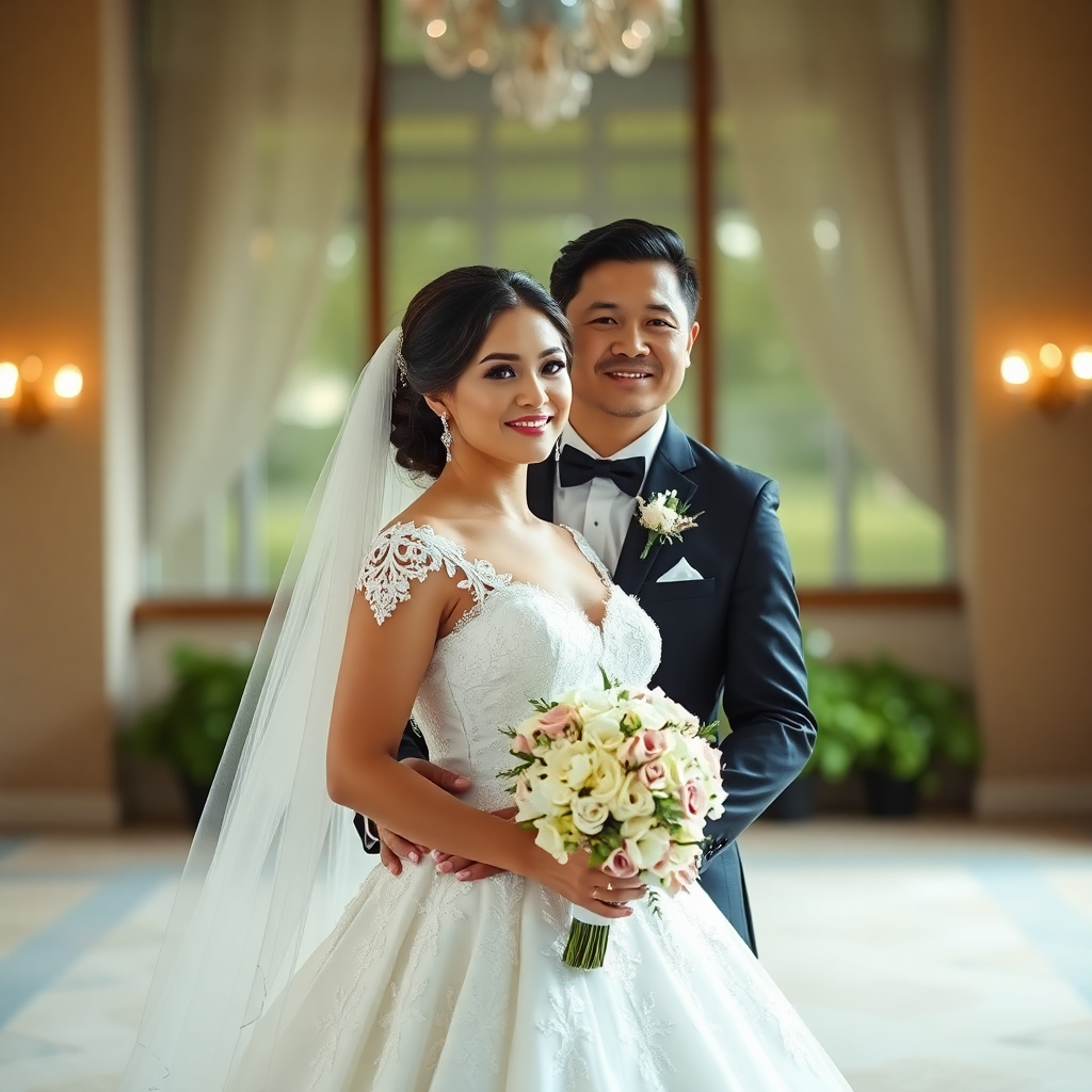 professional wedding photography session, bride and groom portrait, elegant composition