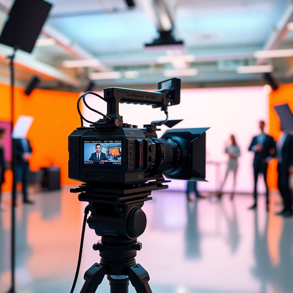 corporate video production, professional filming setup, business commercial, video editing