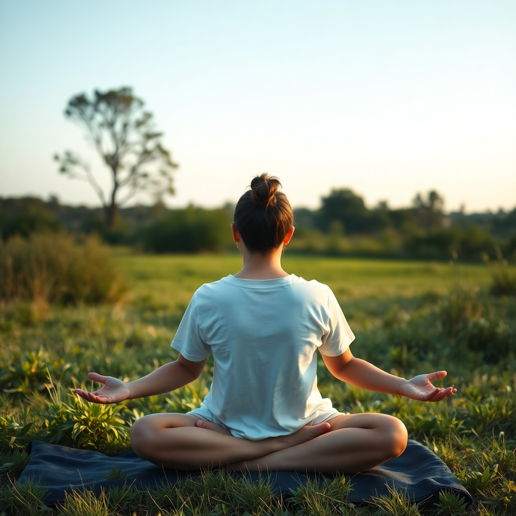 person meditating outdoors, mental health, wellness, medical photography style