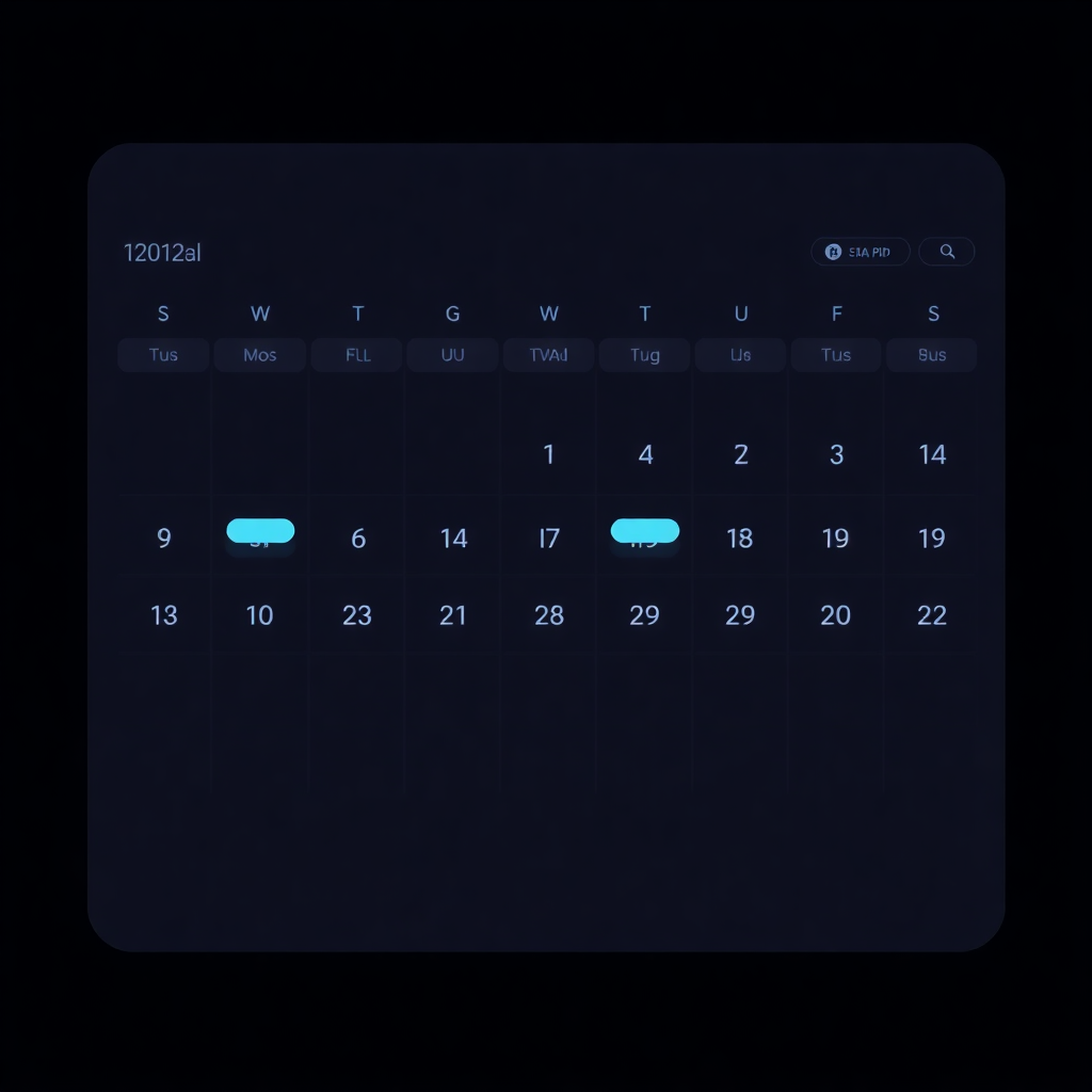 sleek minimalist abstract tech calendar UI visualization dark mode blue accents