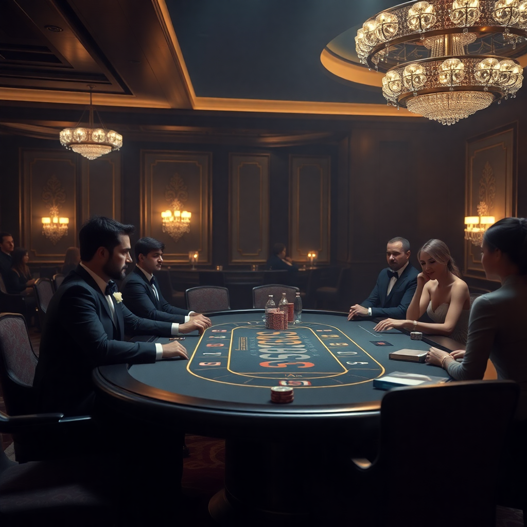Luxury high-stakes casino table with elegant players