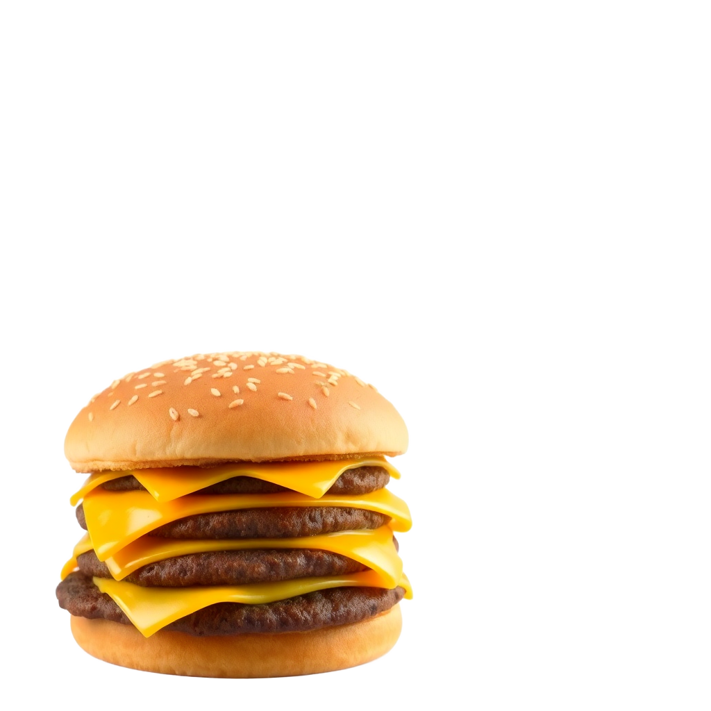 a single delicious double cheeseburger with sesame bun isolated on transparent background