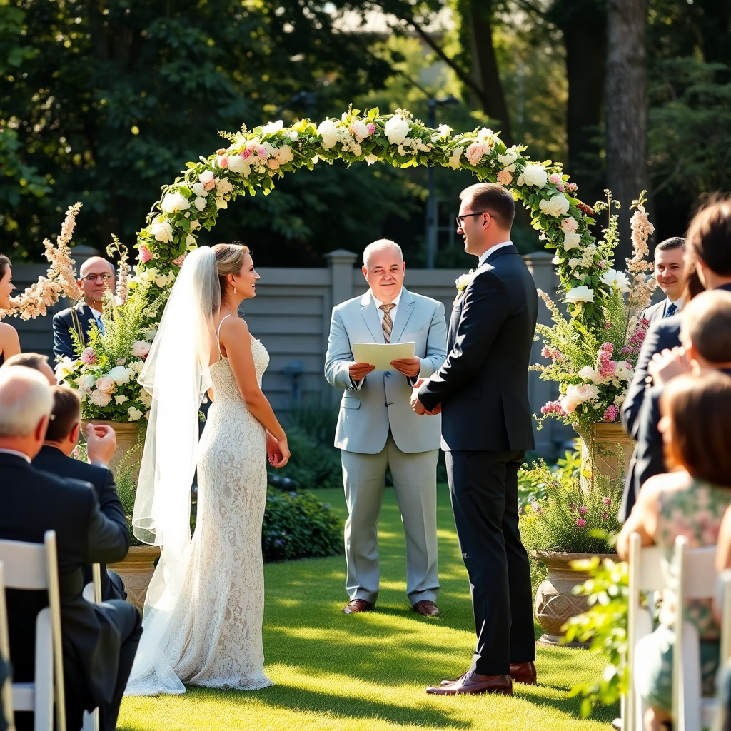 outdoor garden wedding ceremony couple natural light botanical