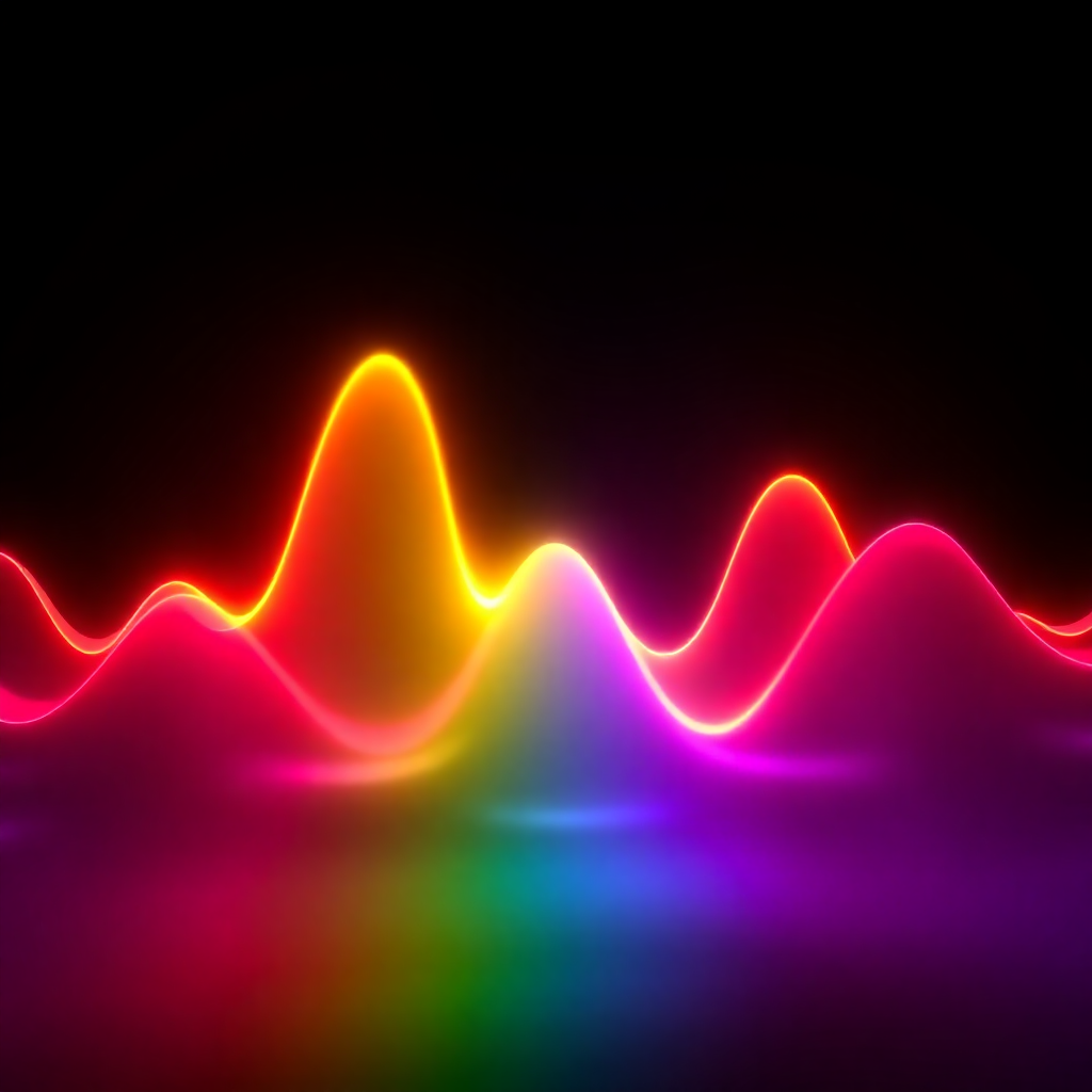 abstract colorful audio visualizer waves with neon glow dark background