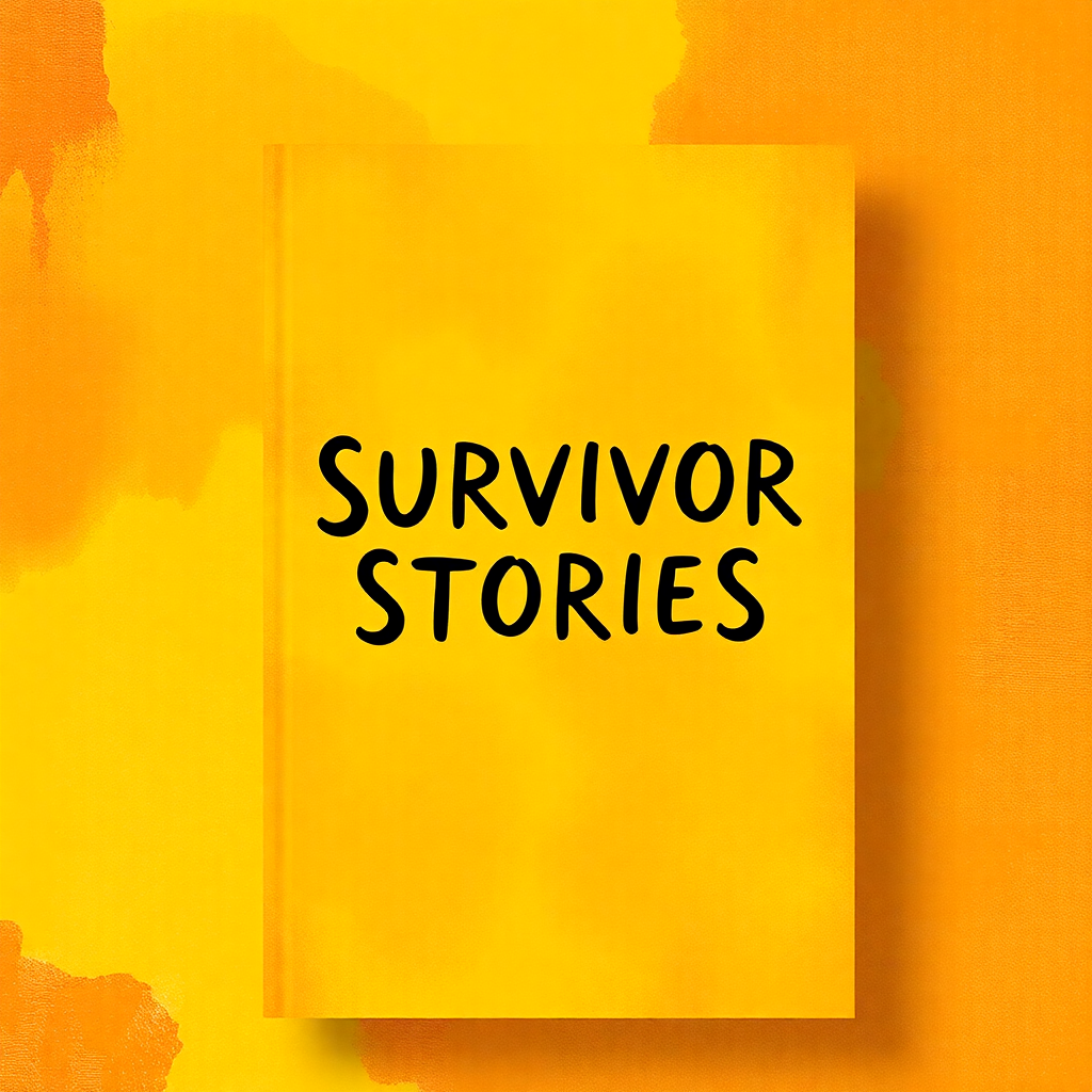 book cover for survivor stories, warm colors, hopeful design