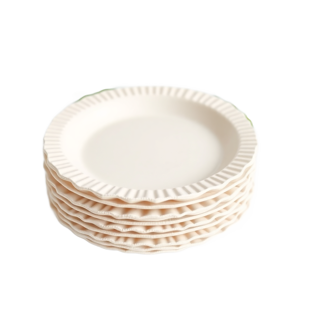 stack of eco-friendly disposable plates, biodegradable paper plates, clean white background