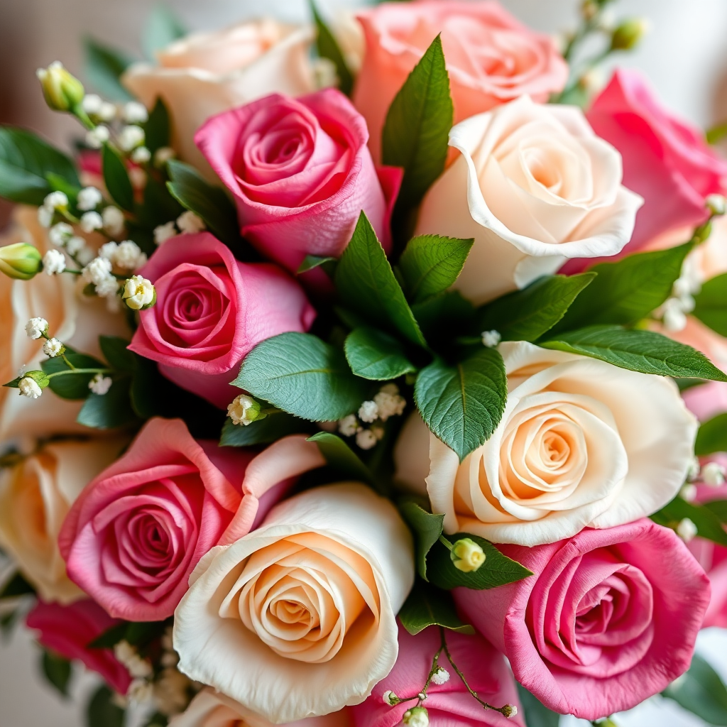 wedding bouquet flowers roses close-up detail shot