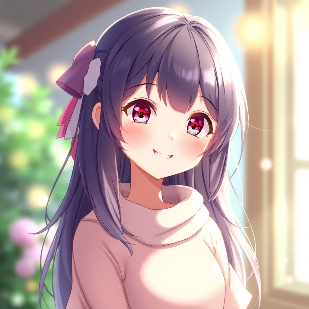 beautiful anime style AI companion girl with warm smile, soft lighting, digital art
