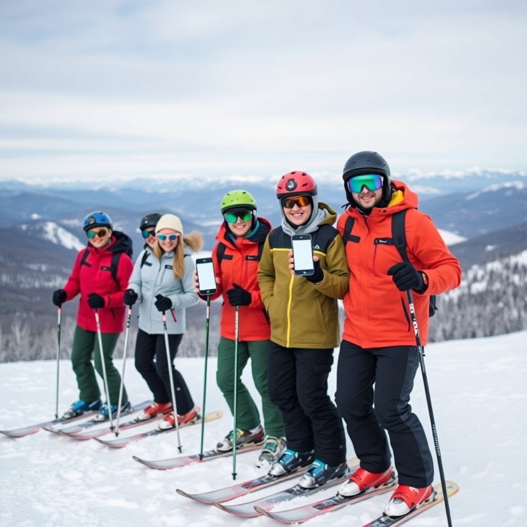 founding team of SkiBum app skiing together