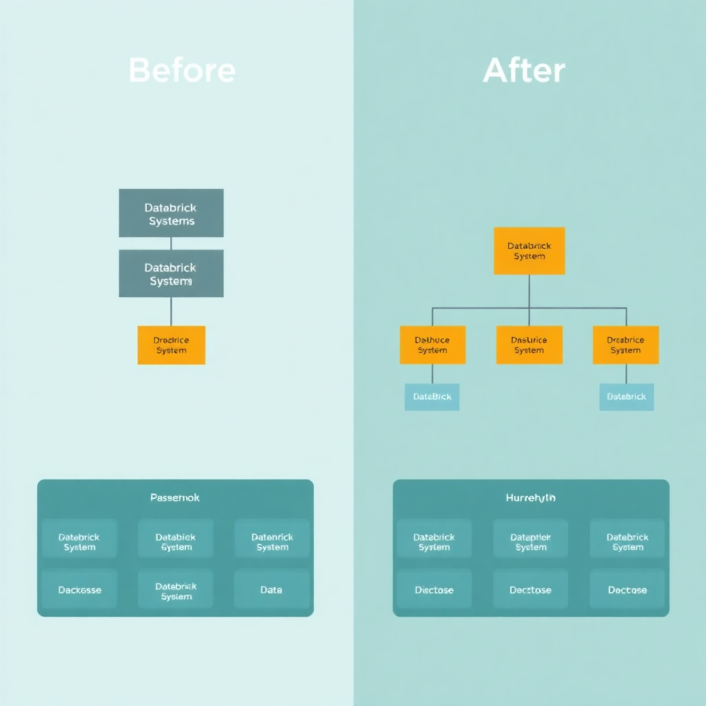 before and after data architecture comparison showing legacy systems vs modern databricks lakehouse architecture, technical diagram