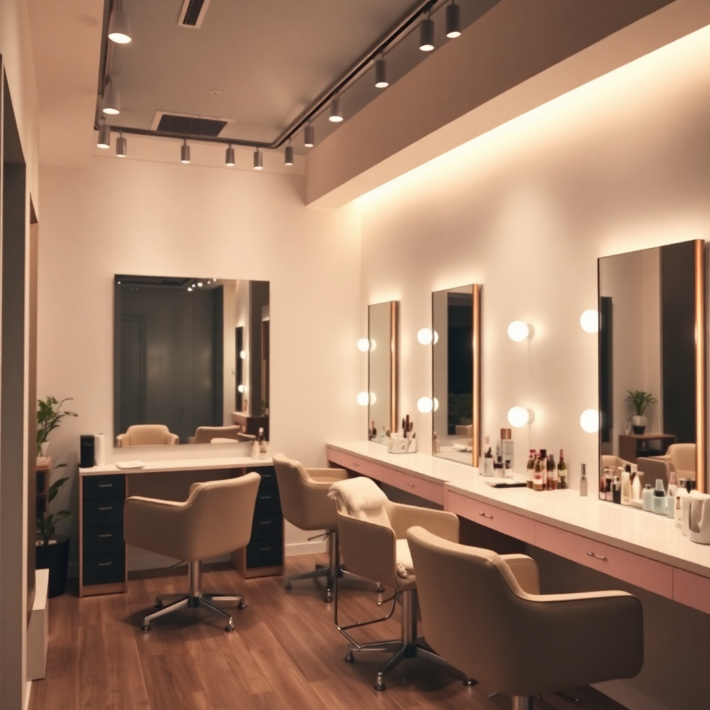 luxury beauty salon interior with soft lighting and modern aesthetic, professional photography