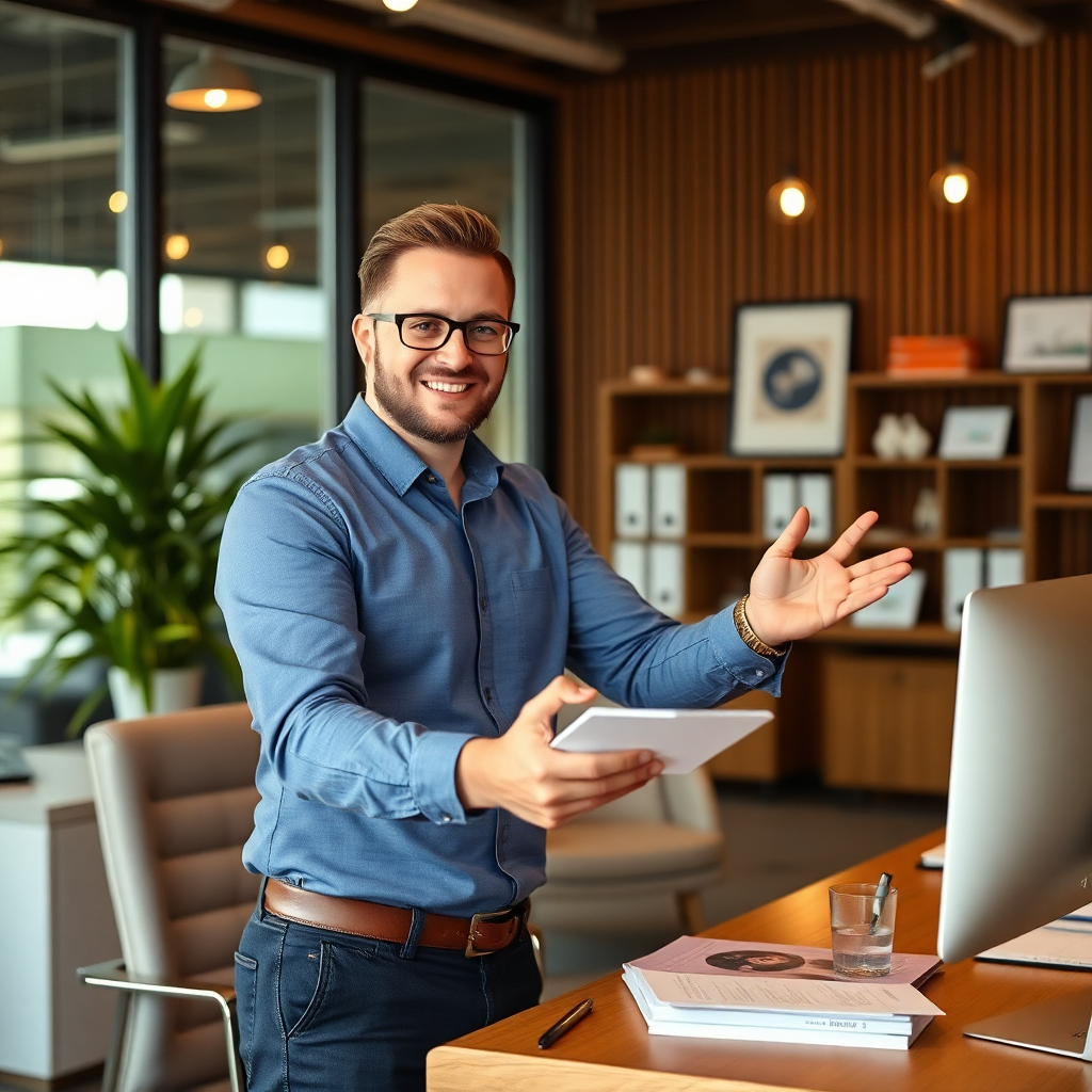 business entrepreneur in office, loan approval celebration