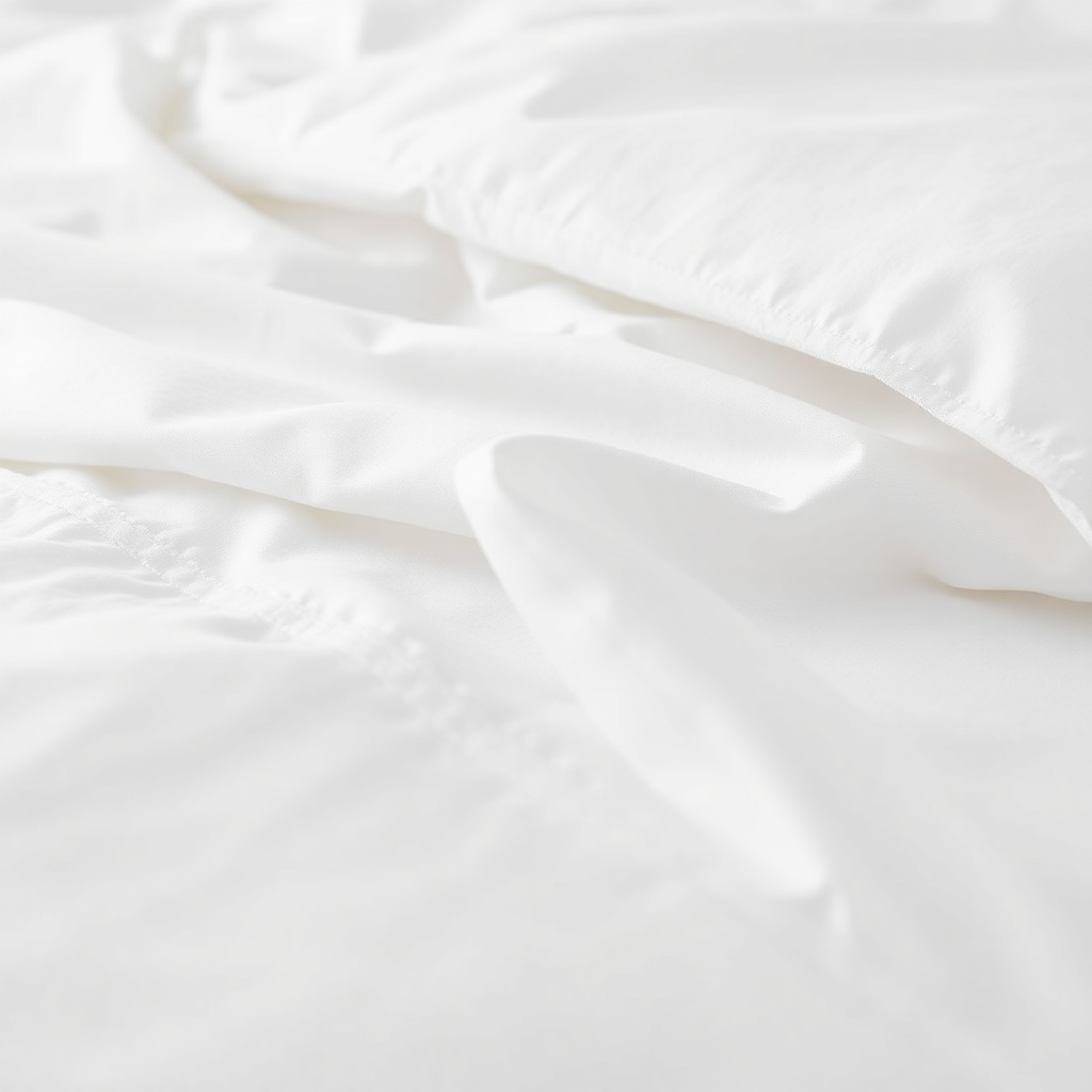 luxury white cotton bed sheets close up detail, premium bedding texture