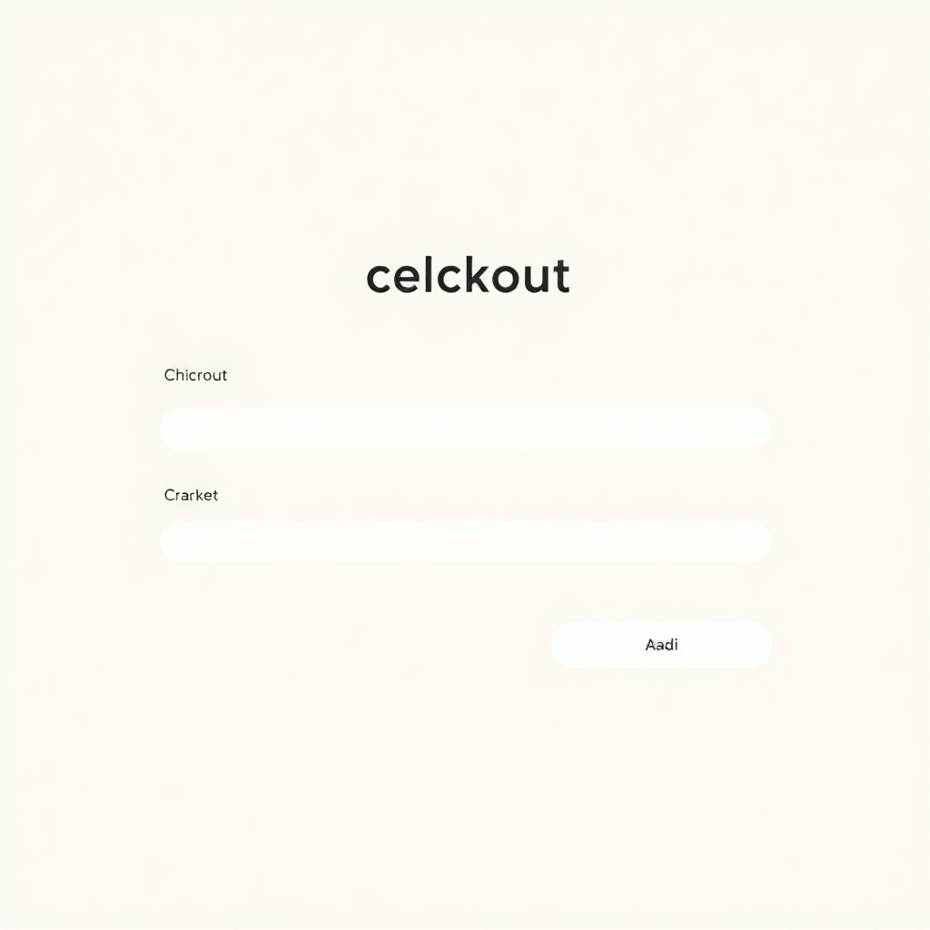 Clean minimal checkout UI screen, soft beige background, rounded input fields, elegant typography