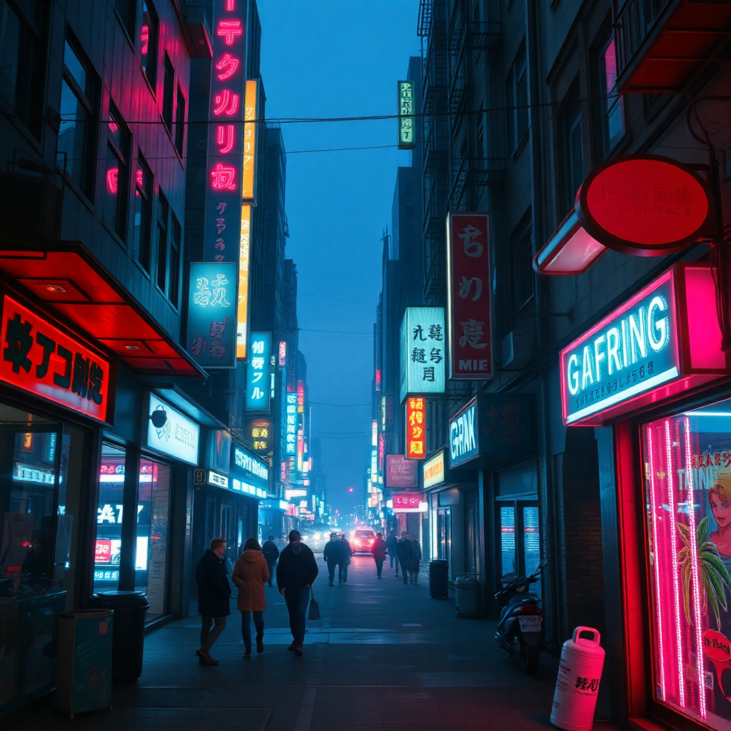 cyberpunk city street neon lights cinematic