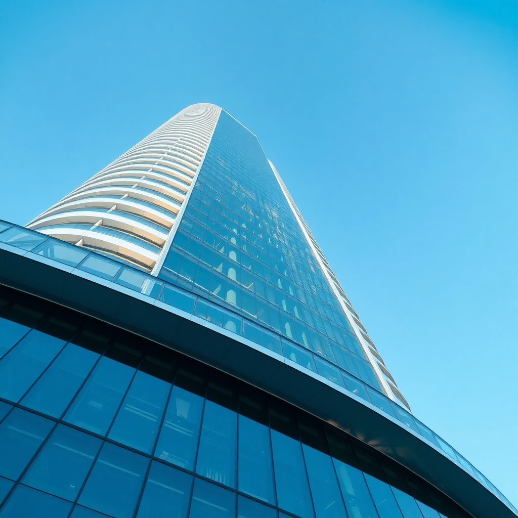 modern luxury building in Dubai with clear blue sky and sleek glass architecture