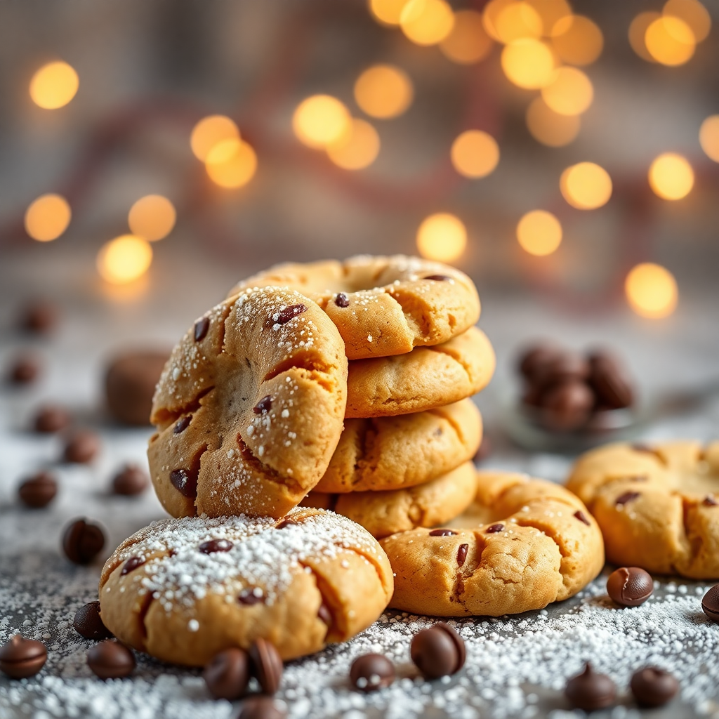 gourmet cookies artistic flatlay background warm lighting
