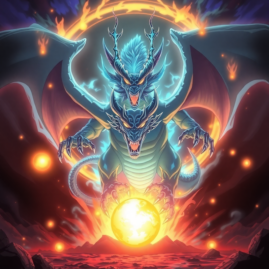 Shenron eternal dragon emerging from glowing Dragon Balls with mystical aura, epic dramatic scene, anime style