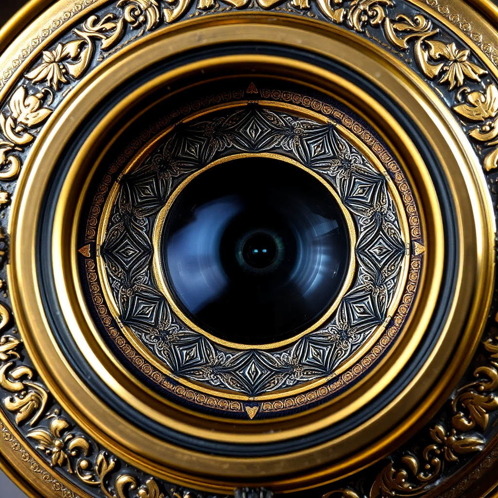 Close-up of brass kaleidoscope engravings, detailed craftsmanship