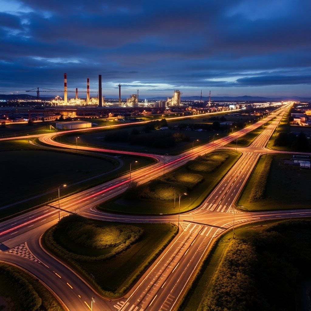 industrial infrastructure development with roads drainage and utility corridors