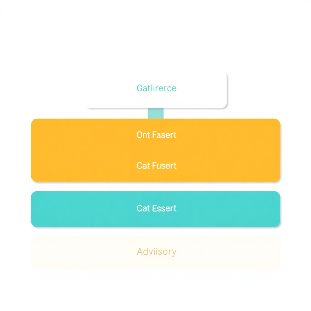 clean flat vector architecture diagram for software compliance platform white background top layer data ingestion teal middle layer rules engine compliance logic orange amber bottom layer advisory insights deep blue connected with subtle lines enterprise SaaS style minimalist high quality diagram