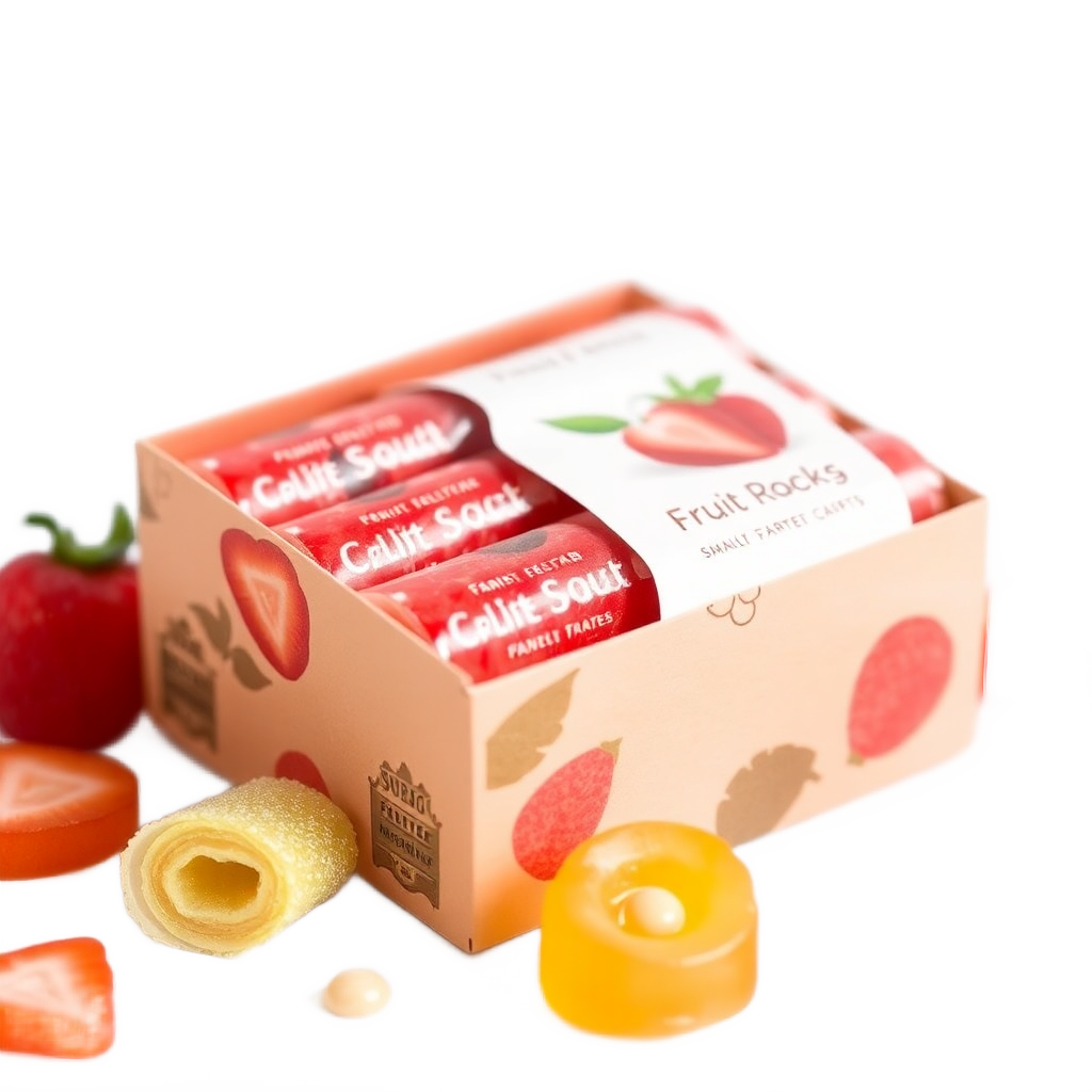 Small starter pack box of mixed fruit leather rolls, bright and appealing