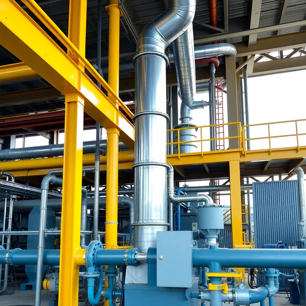 oil and gas plant equipment installation with structural steel and piping