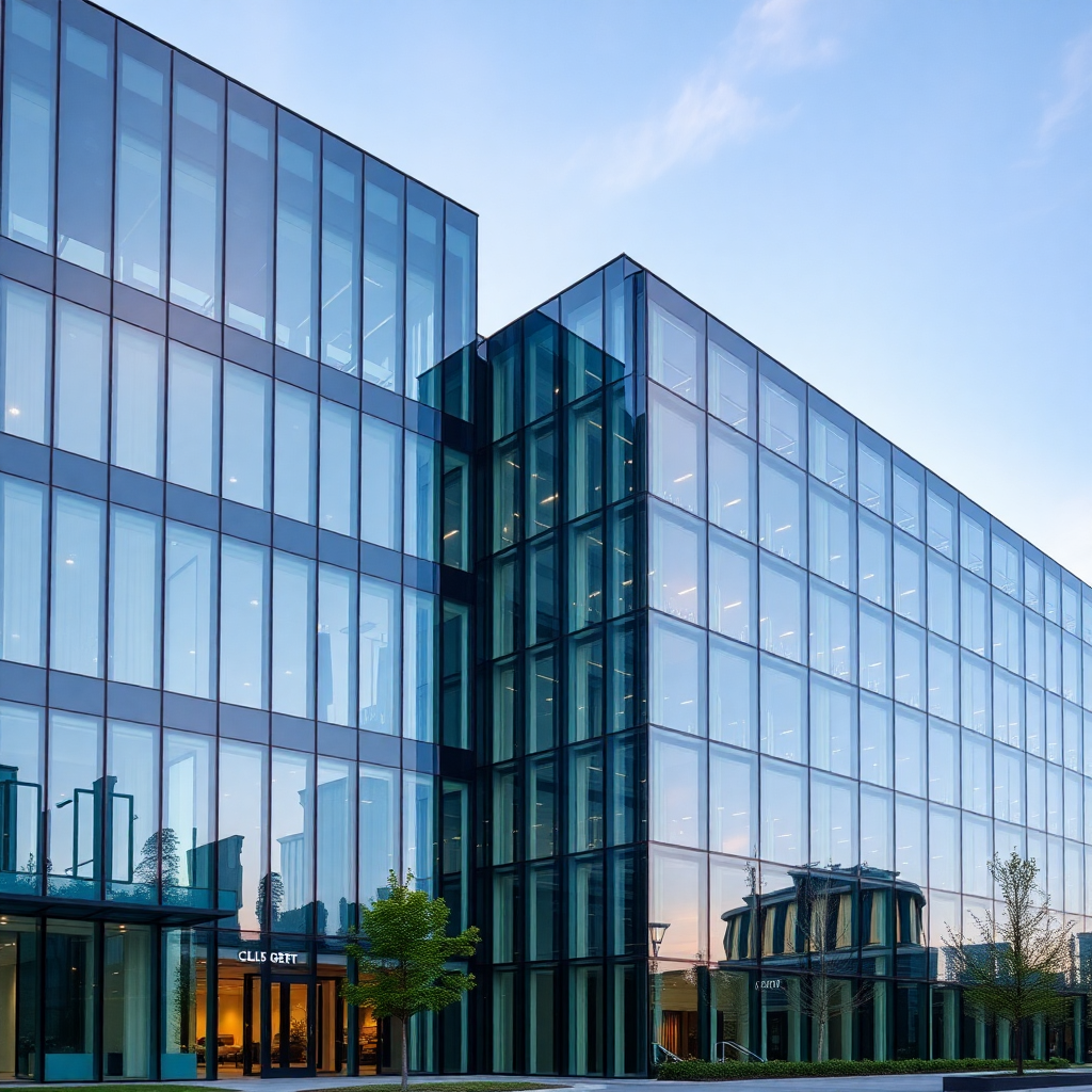 Modern glass exterior office building complex daytime