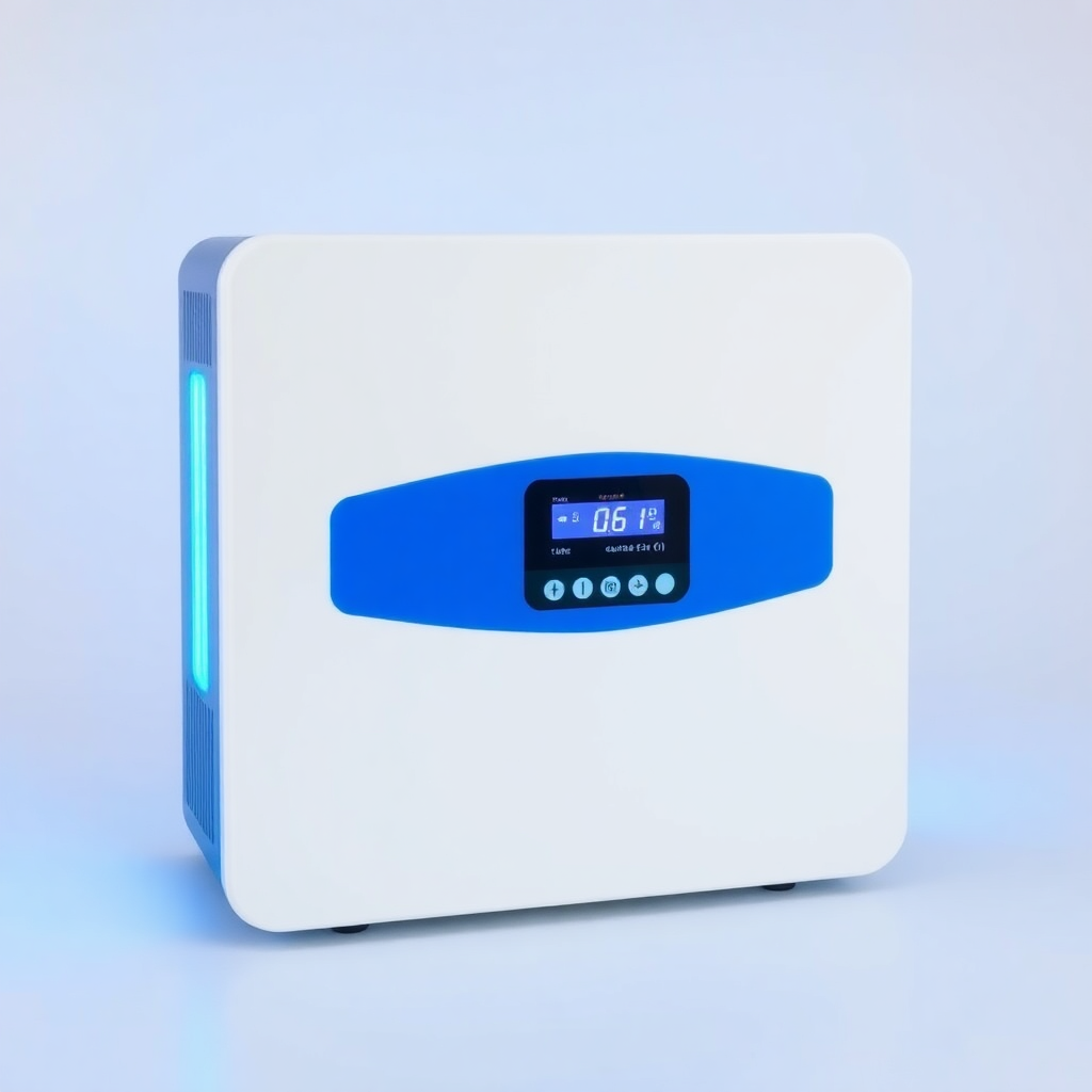 Luminous home UPS inverter, blue and white design, digital display, compact unit